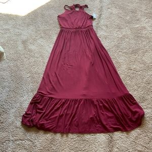 Brand New Old Halter Navy Maxi Dress Burgandy/ Size M